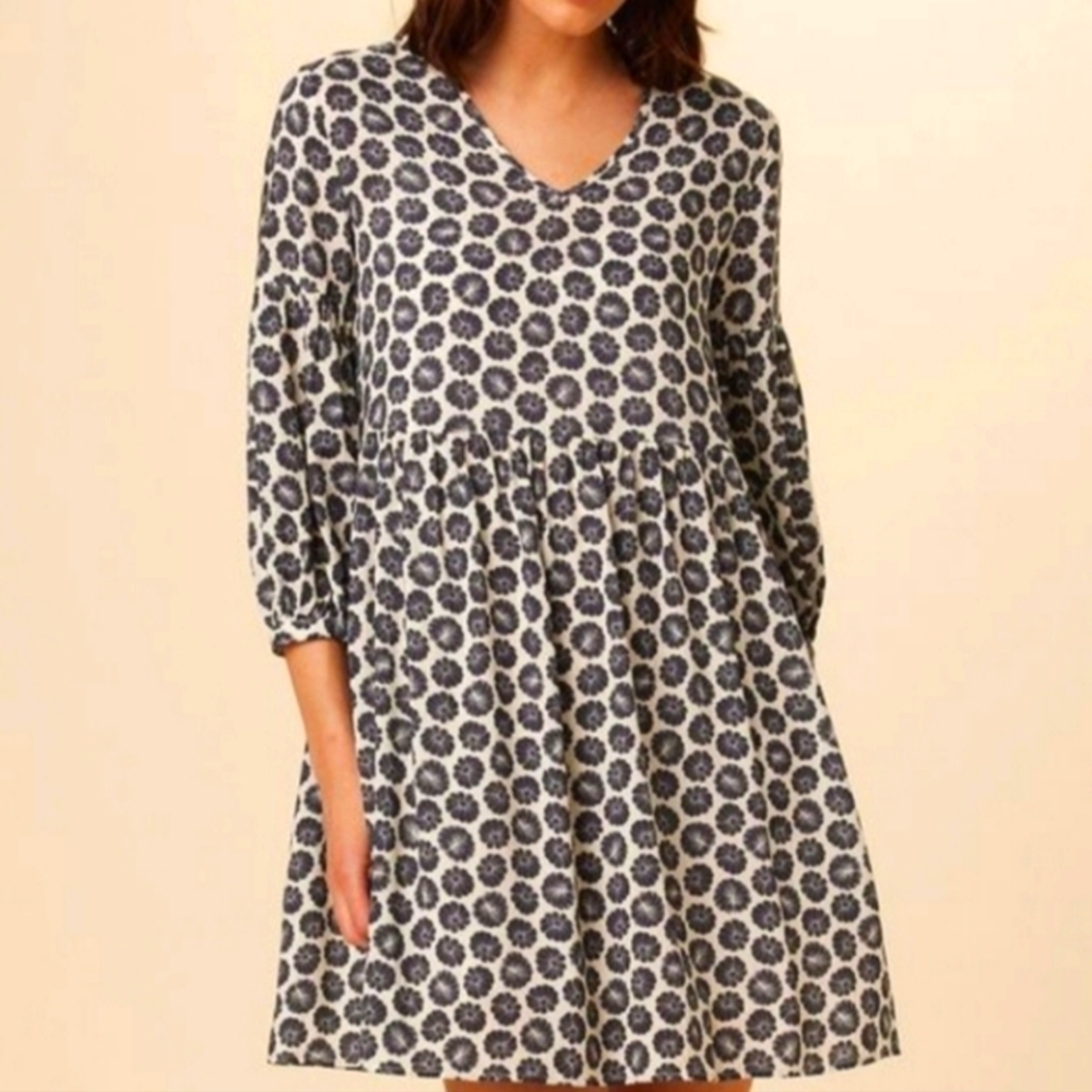 New NwT Breezy Summer Casual Silky Viscose Flowy Floral Indigo Blue Dress SZ S